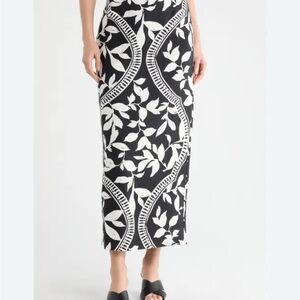 Parker the Kiley straight Midi Black and White leaf print needy Skirt woman's 8.